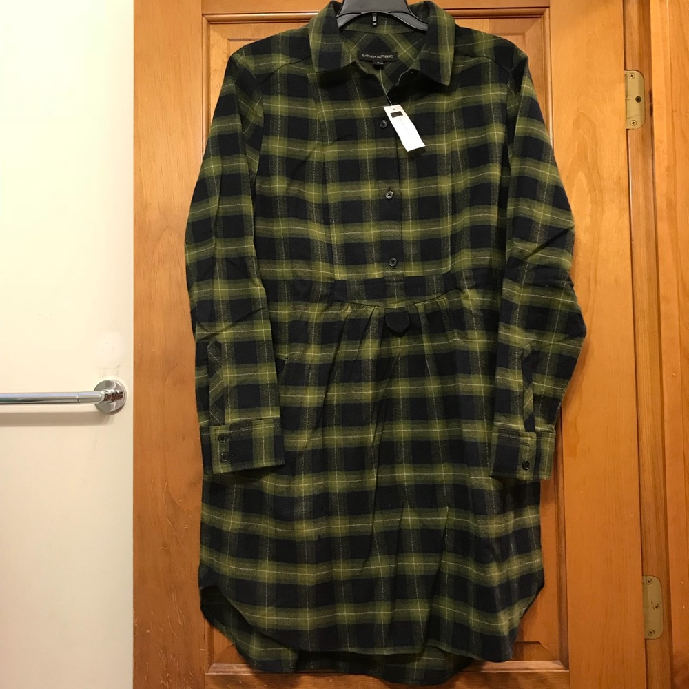 Banana Republic Olive/Navy Flannel Shirt Dress